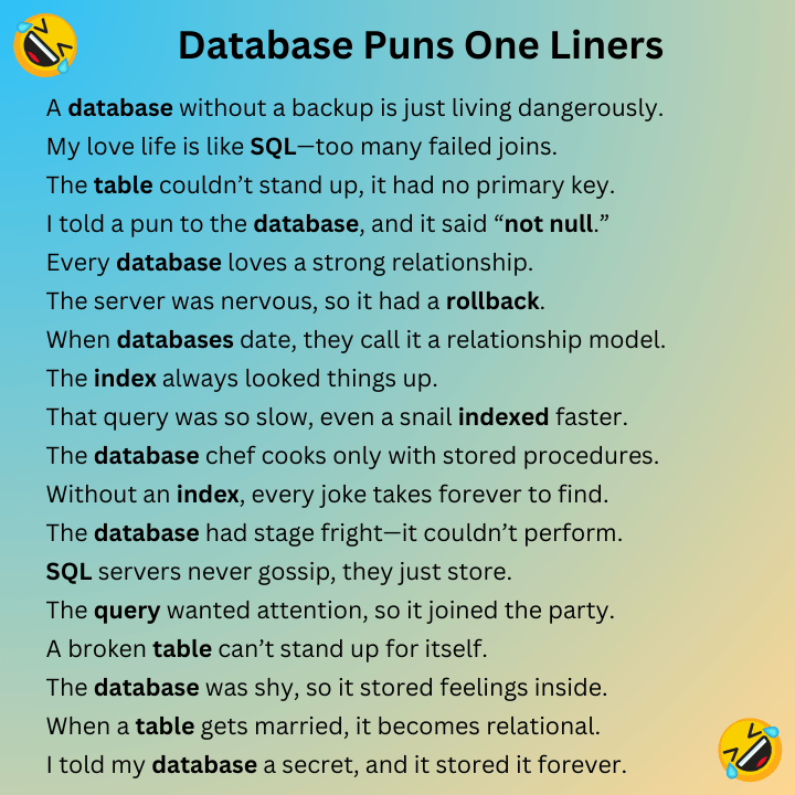 Database Puns One Liners