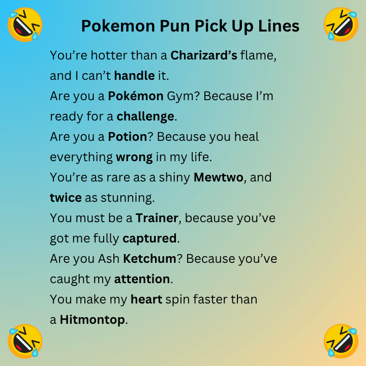 Pokemon Pun Pick Up Lines